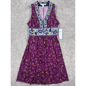 Wisp Stitch Fix Berry Gold Paisley Floral V-Neck Sleeveless Dress Womens Size 2